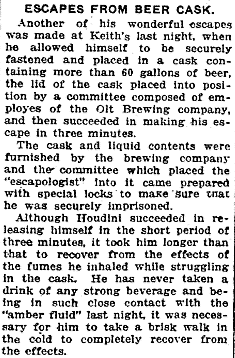 Houdini beer barrel escape
